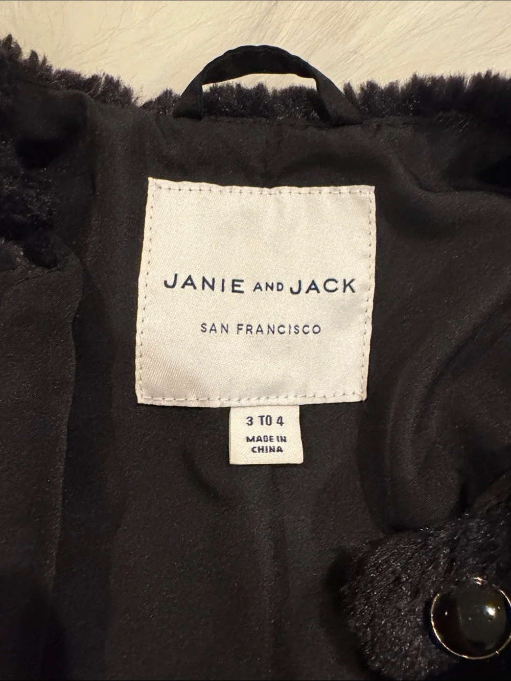 Janie and Jack Black Faux Fur Cropped Jacket